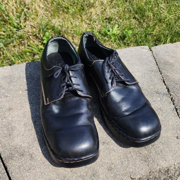 Vintage Born Black Leather Lace Up Comfort Cushion Chunky Oxfords - Picture 1 of 7